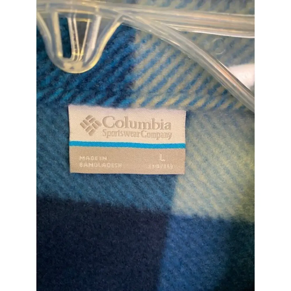 Columbia Youth Boys/Girls L Zing III‎ Full Zip Fleece Jacket Buffalo Plaid Blue